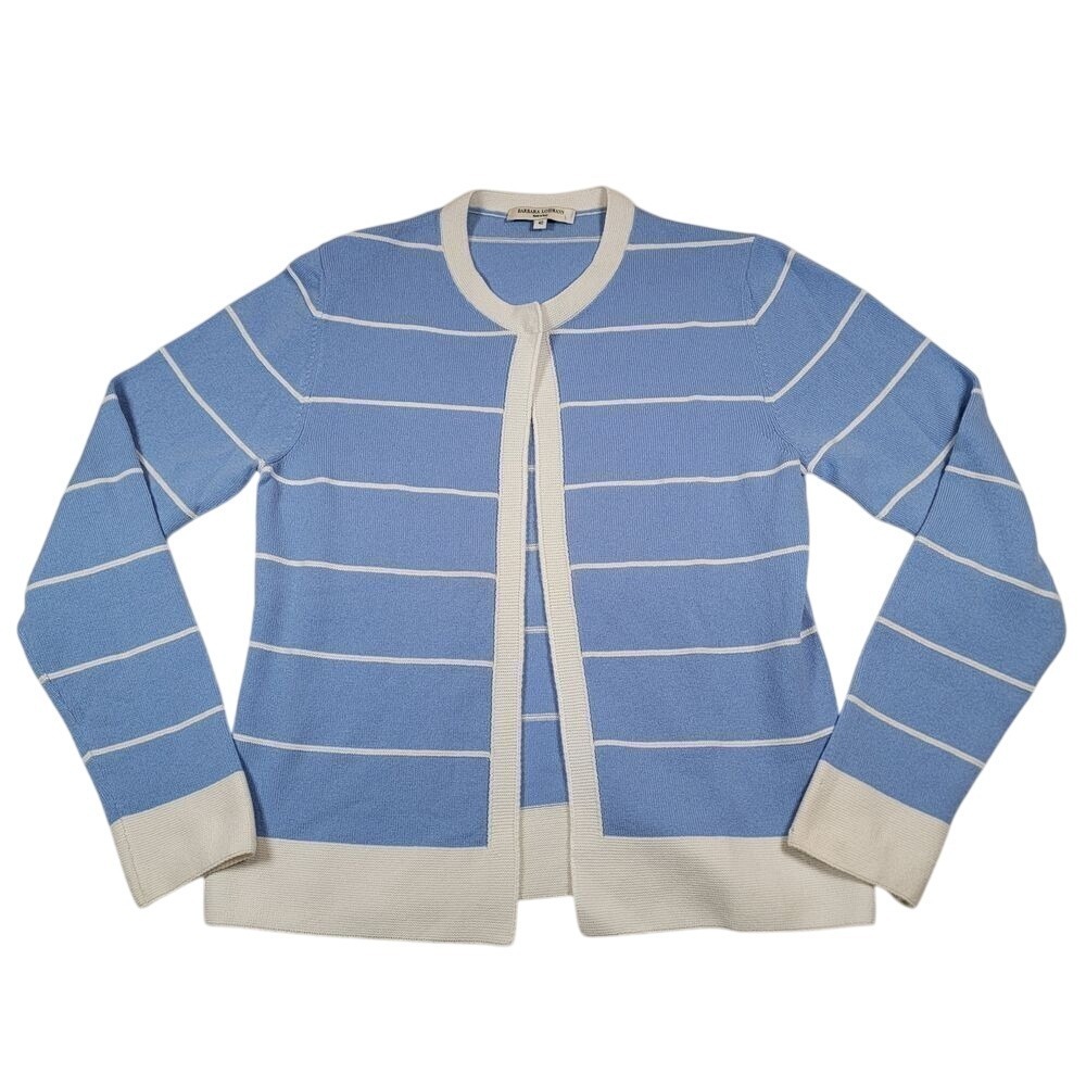 Barbara Lohmann 100% Cashmere Women's Cardigan Sz IT40 US M Blue White Striped